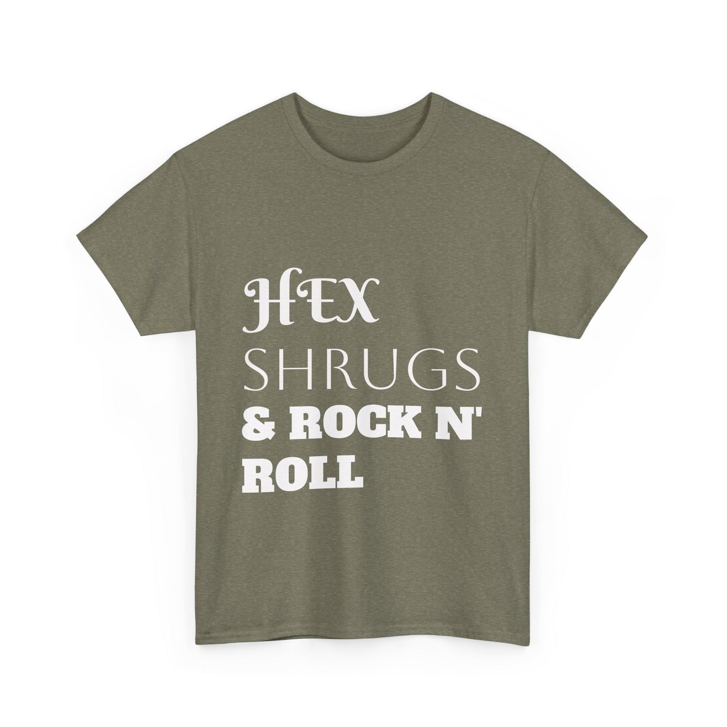 Unisex Heavy Cotton Tee. BLACK AND GREEN Hex Shrugs Rock n Roll