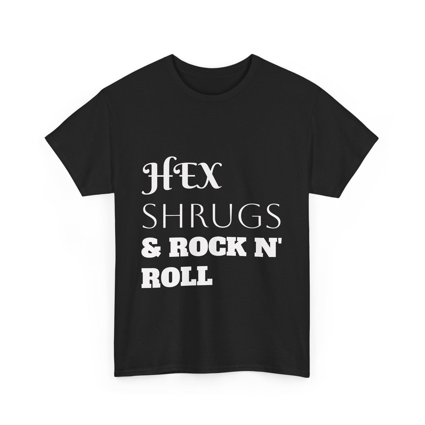 Unisex Heavy Cotton Tee. BLACK AND GREEN Hex Shrugs Rock n Roll